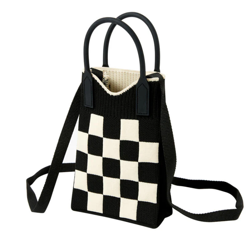 CHECKERBOARD MINI KNIT BAG BLACK