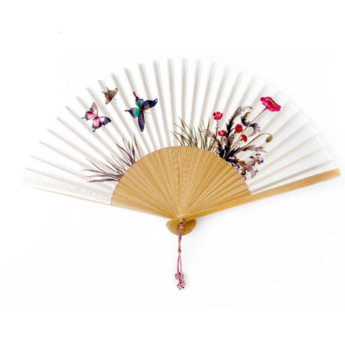 FLOWERS AND BUTTERFLY FOLDING FAN (IVORY)