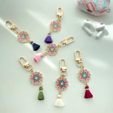 LOTUS PATTERN MINI TASSEL KEYRING